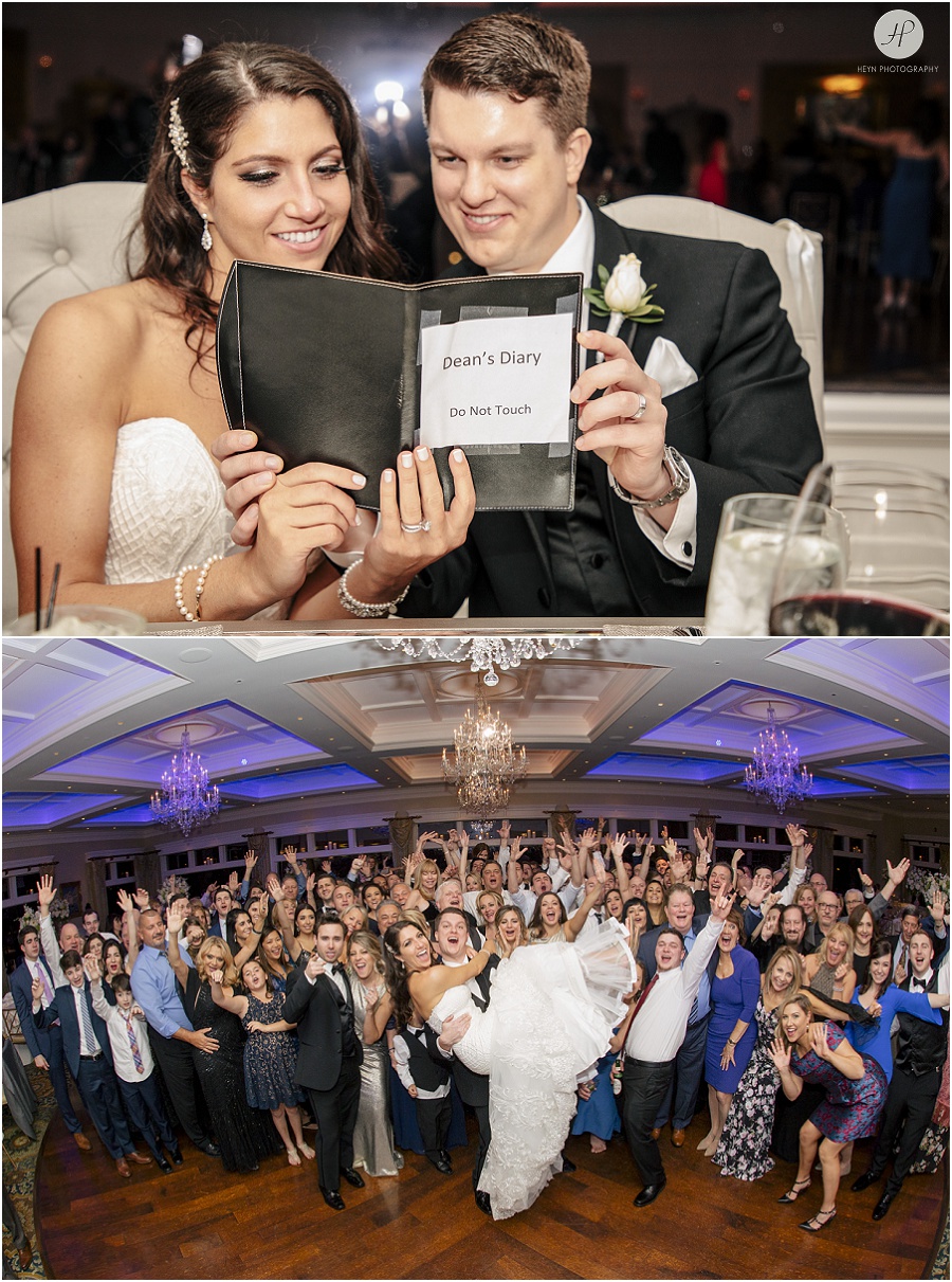 bride and groom celebrating at clarks landing yacht club wedding