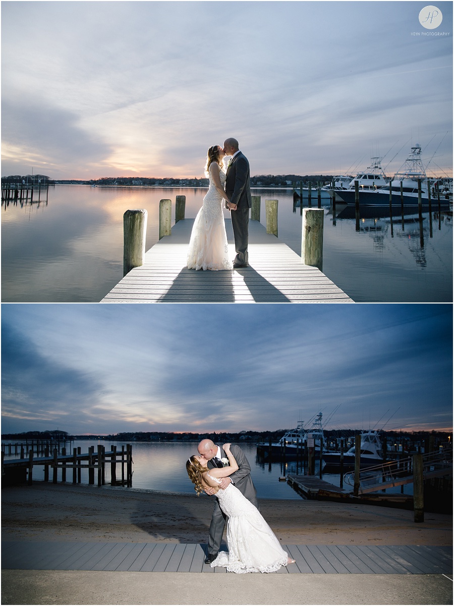bride and groom at sunset at clarks landing yacht club wedding in point pleasant nj