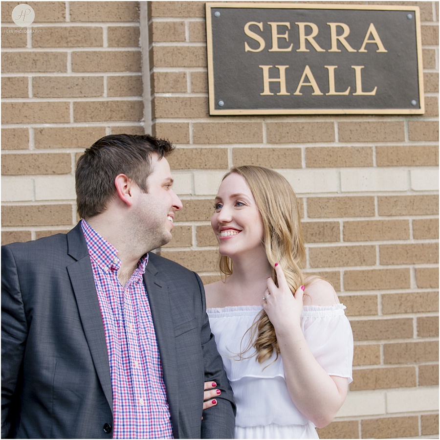 couple in front of dorm at seton hall university engagement session