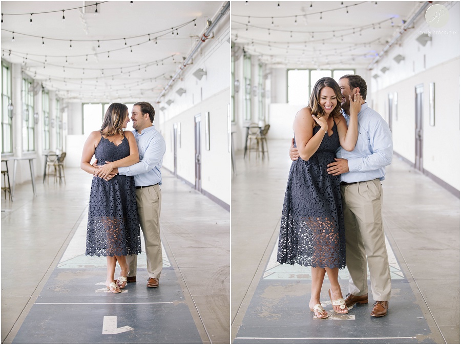 couple in convention center at asbury park engagement session 