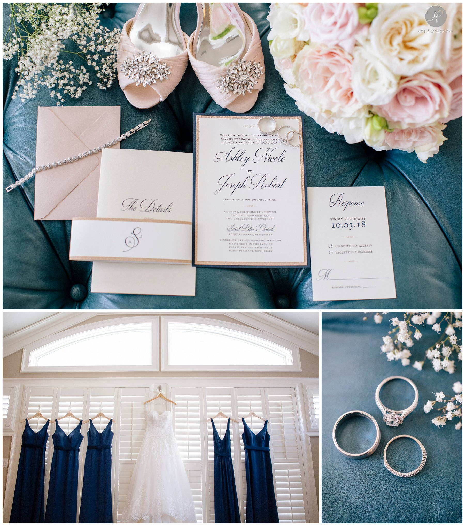 classic pink and blue details at clarks landing yacht club wedding 