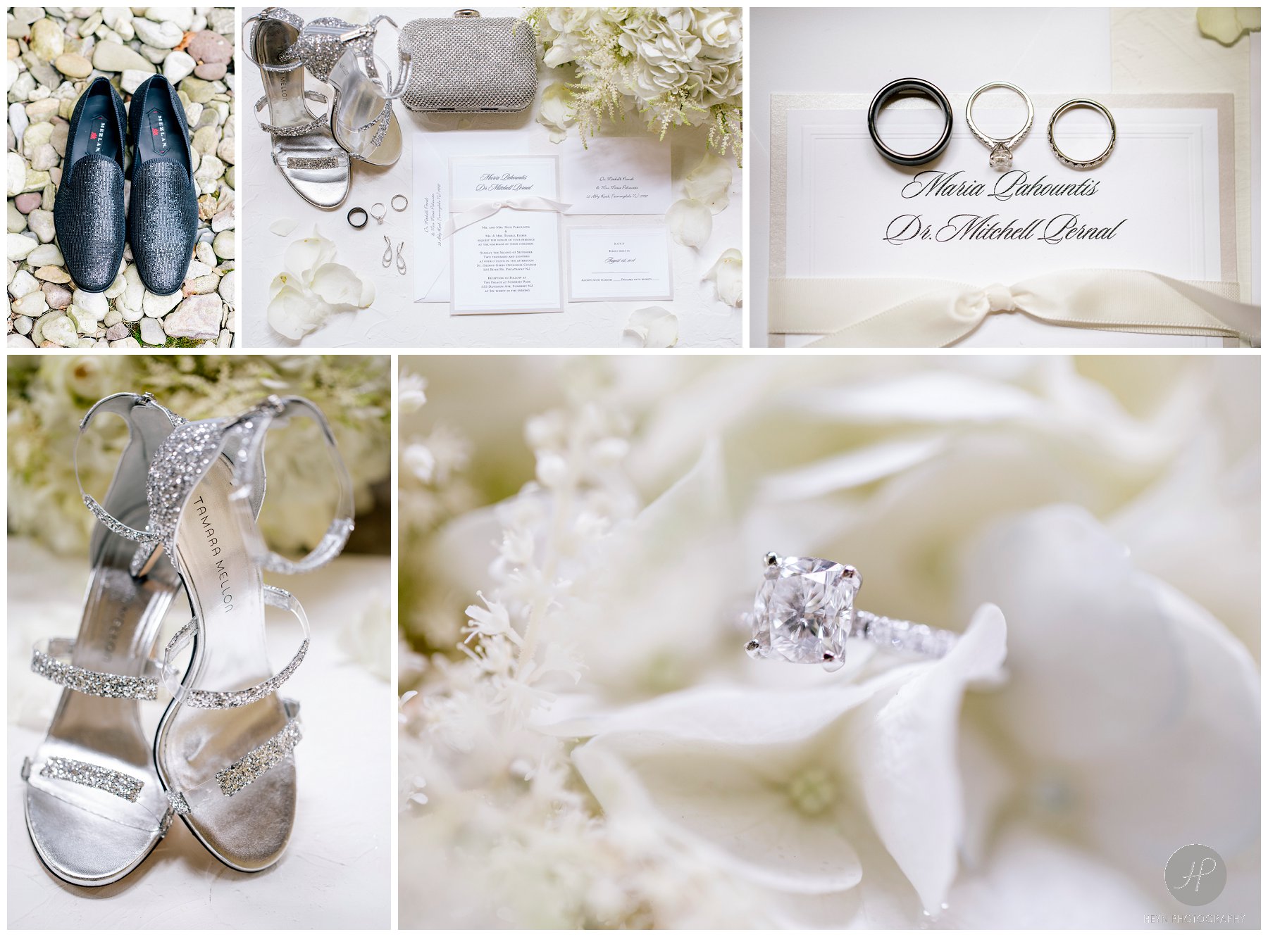 classic white and sparkly wedding details at the palace at somerset park 