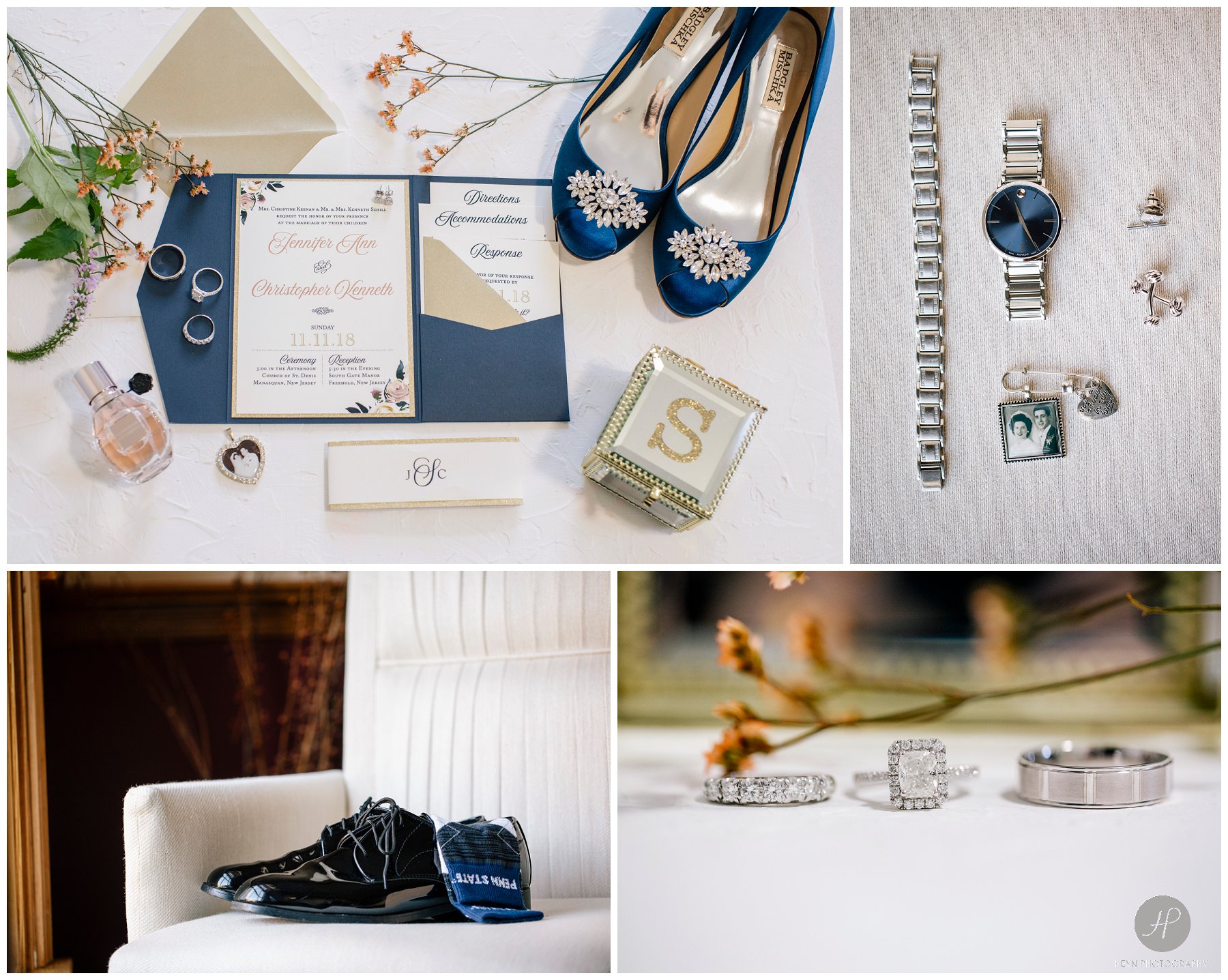 blue and white details from south gate manor wedding in new jersey