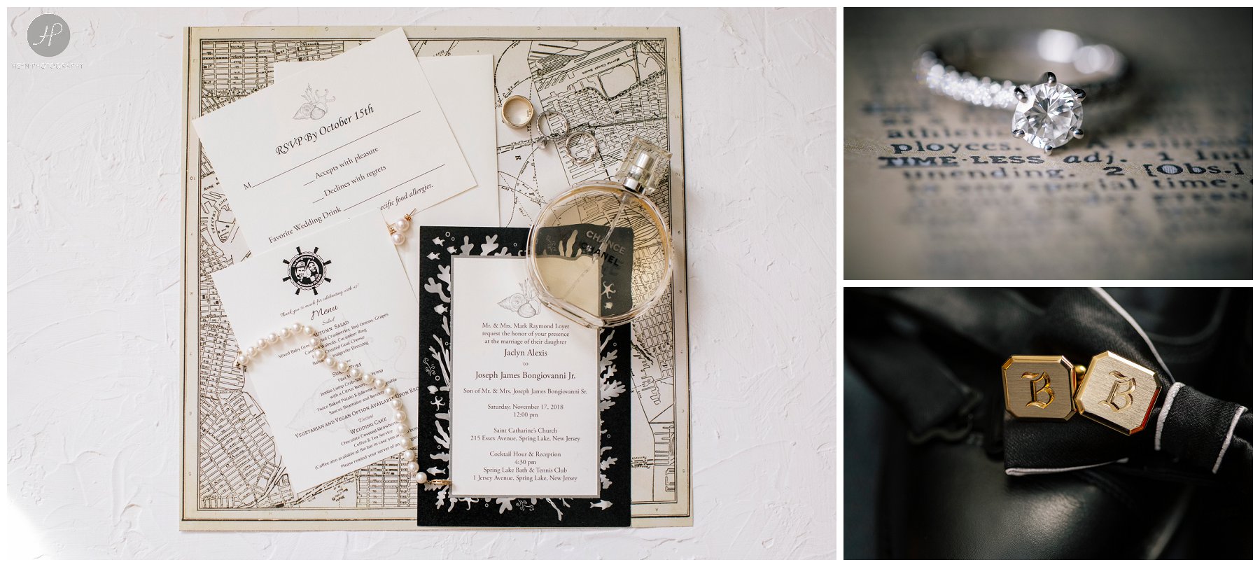 classic black and white details for spring lake bath and tennis club wedding in new jersey 