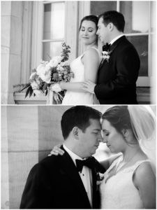 romantic black and white wedding photos of bride and groom outside in asbury park nj