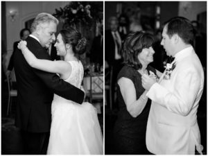 bride and groom dancing with parents at clarks landing yacht club wedding