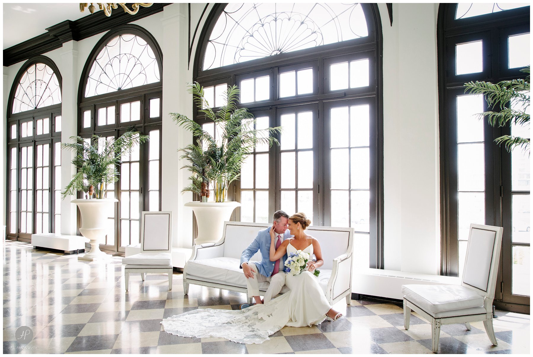 dramatic romantic photos of bride and groom at the Berkeley Hotel in Asbury Park